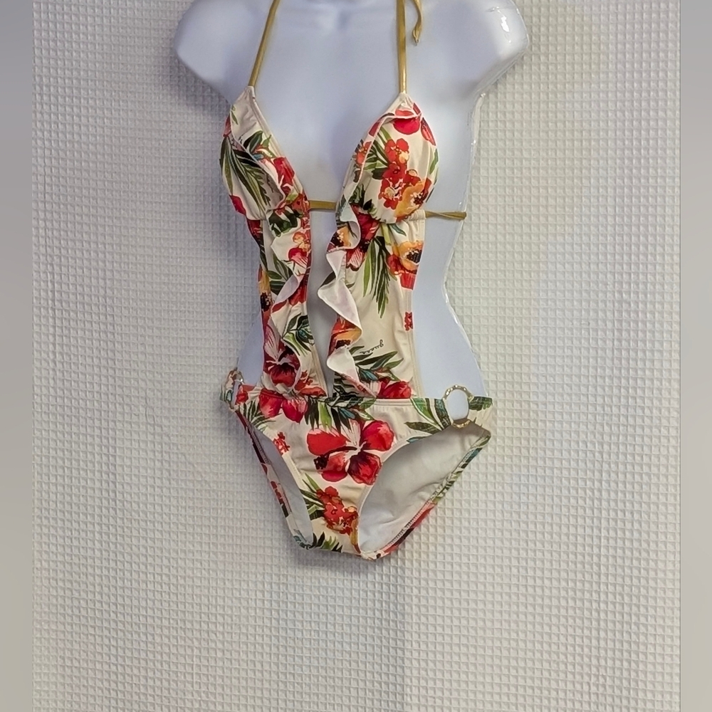 Guess Floral Ruffle One-Piece Swimsuit. Size S